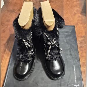 INC International Concepts Women's Black Faux Fur-Trimmed Boots Size 5.5